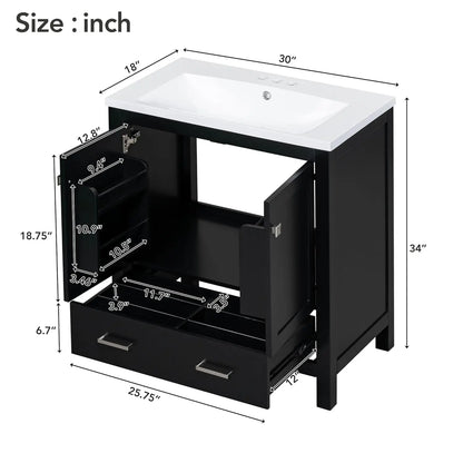 30" Bathroom Vanity Single Sink Cabinet Undermount