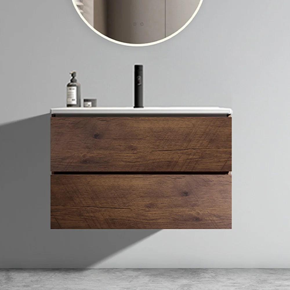 Wall Mounted 30 " Walnut Bathroom Vanity with Ceramic Sink