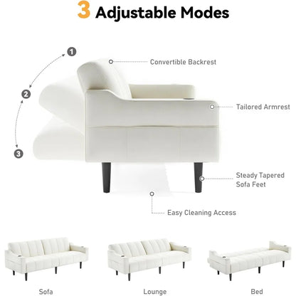 Mid-Century Modern Faux Leather Sleeper Sofa