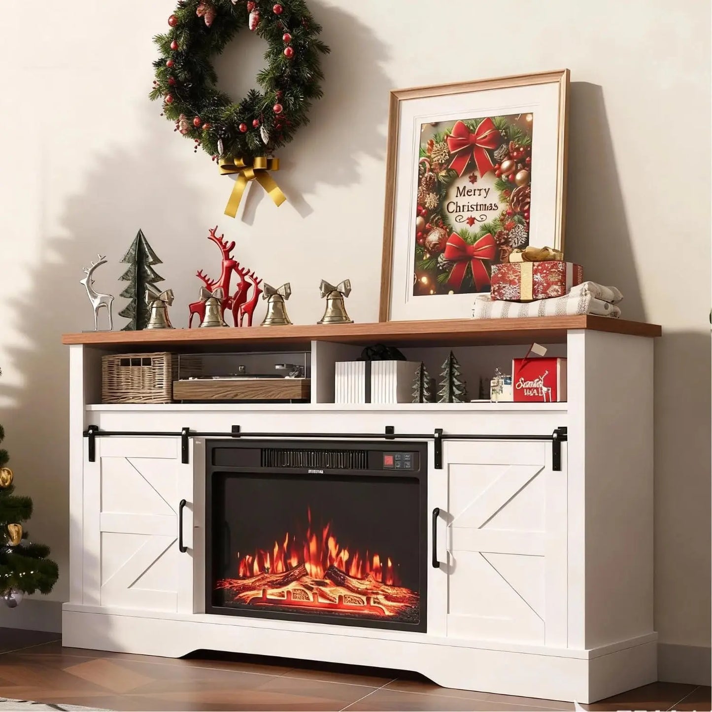 Farmhouse Electric Fireplace TV Entertainment Center