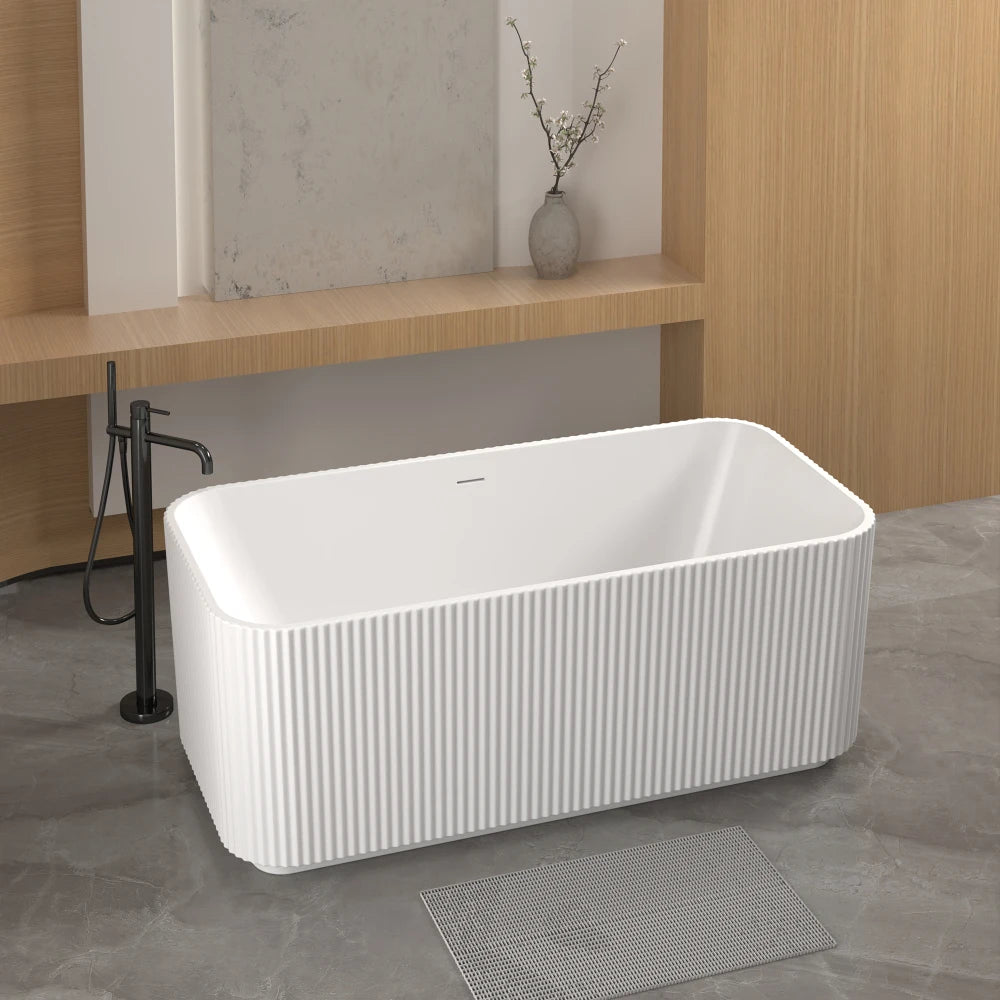 59" Rectangle White Acrylic Freestanding Soaker Tub