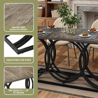 63" Dining Table Faux Marble Gray for 6 Seats