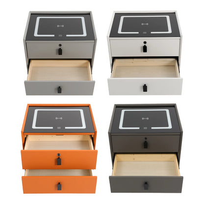 Modern 2-Drawer Smart Bedside Table with Wireless Charging USB Port Fingerprint Lock LED Light and Bluetooth Speaker for Bedroom