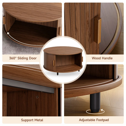 Round Fluted Wood Coffee Table with Storage