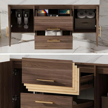 39.3" Modern Wall-Mounted Floating Bathroom Vanity Set,  Vanity with Sintered Stone Countertop, Undermount Sink & Walnut Finish