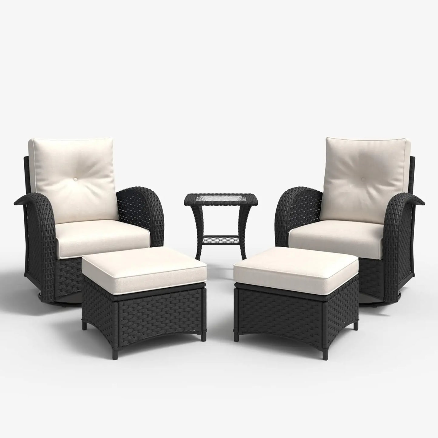 5 Pieces Rattan Wicker Swivel Rocker Outdoor Patio Furniture Set