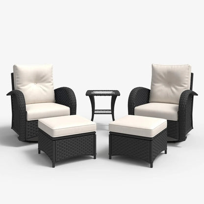 5 Pieces Rattan Wicker Swivel Rocker Outdoor Patio Furniture Set