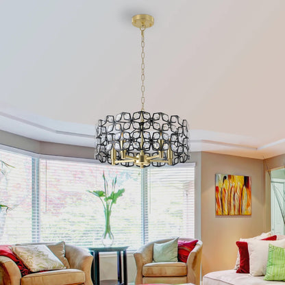 39" Modern Black Gold Crystal Chandelier