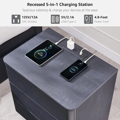 Dual Nightstand Set with Charging Station