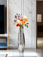 34” Tall Standing Crushed Diamond Mirrored Silver Glass Decorative Flower Vase