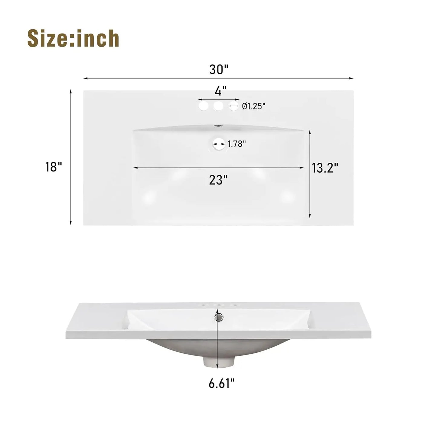 30" Bathroom Vanity Single Sink Cabinet Undermount