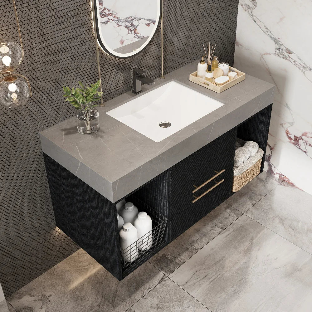 39.4" Single Floating Vanity with Faux Marble Ceramic Sink