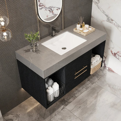 39.4" Single Floating Vanity with Faux Marble Ceramic Sink