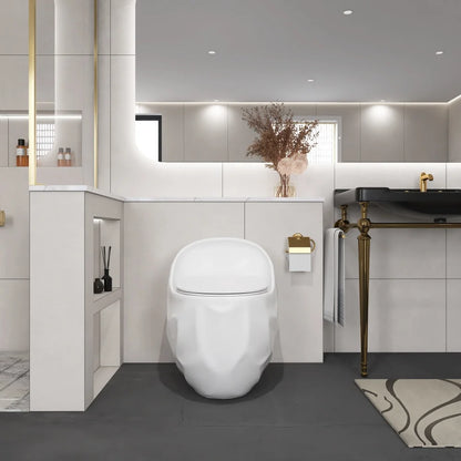 1-Piece Single Flush Egg Shape Toilet in Glossy White