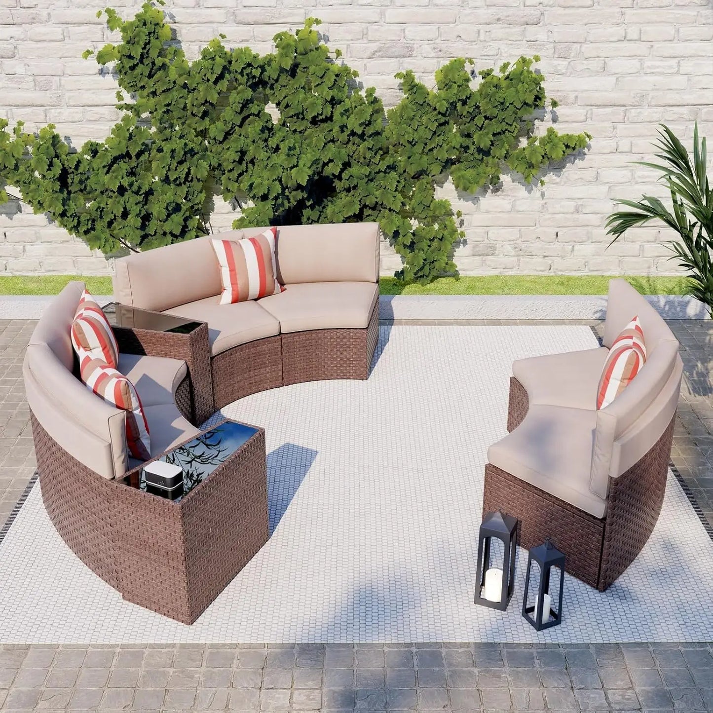 8-Piece Outdoor Half Moon Curved Patio Furniture Sofa Set