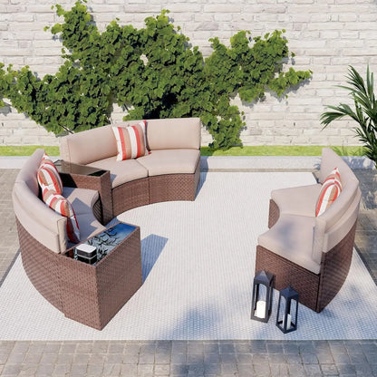 8-Piece Outdoor Half Moon Curved Patio Furniture Sofa Set