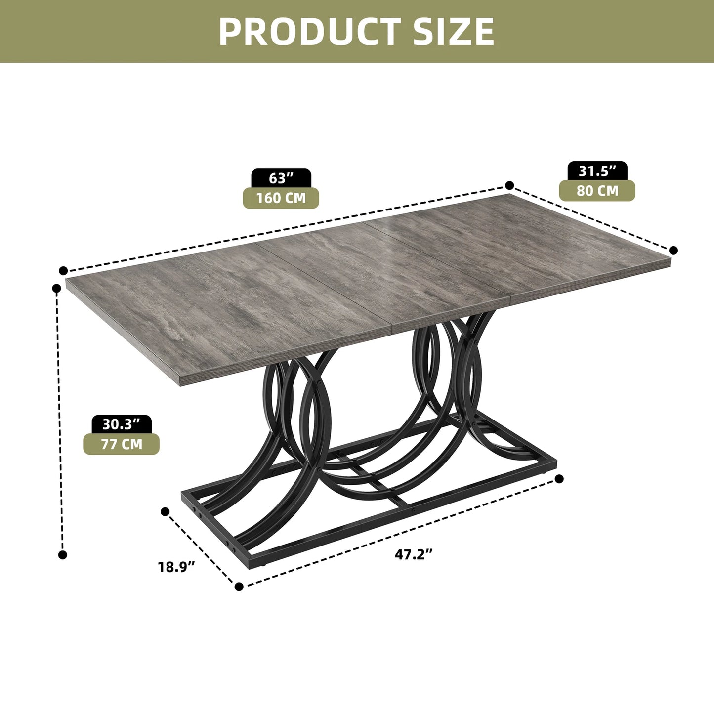 63" Dining Table Faux Marble Gray for 6 Seats