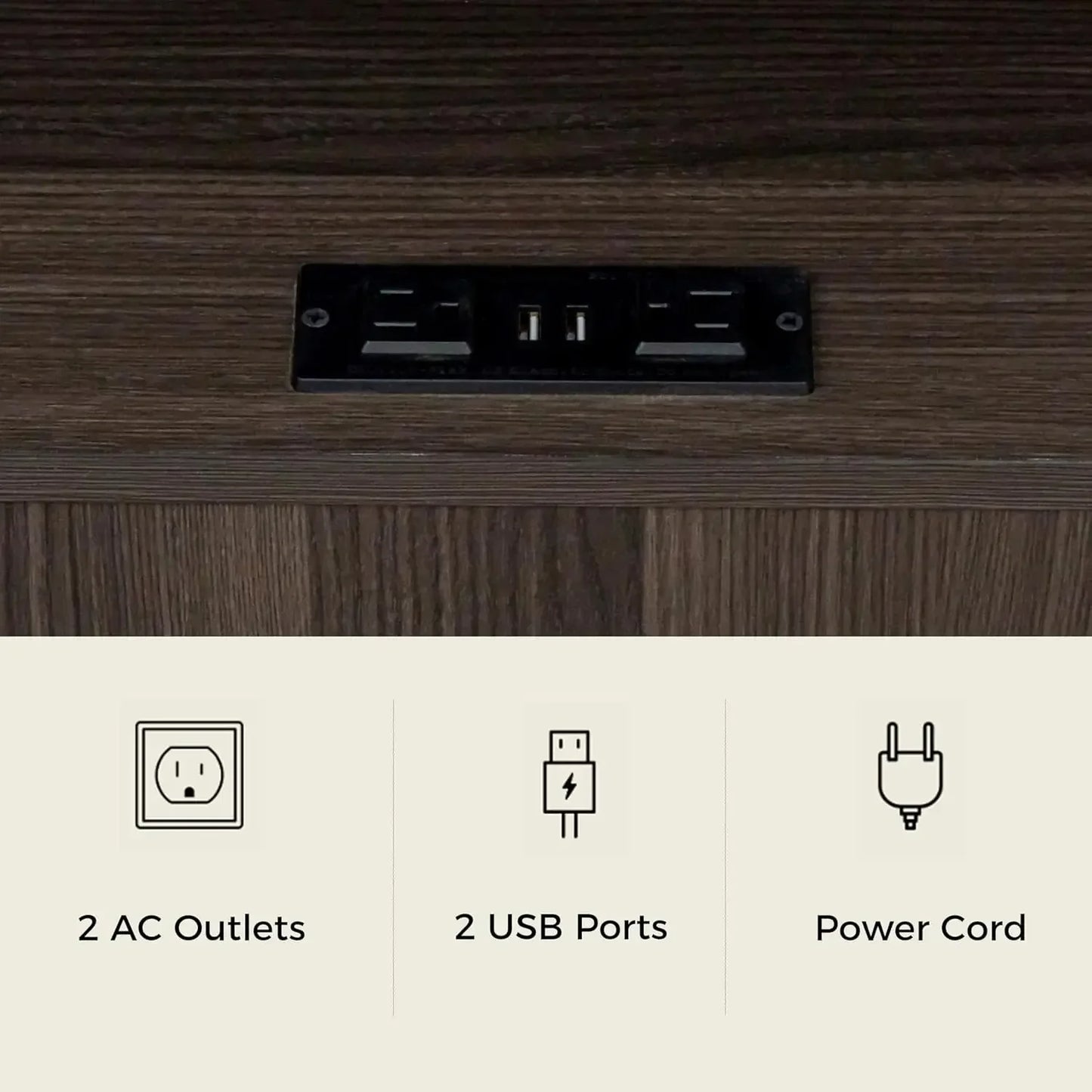 Modern 2 Drawer Wooden Nightstand with Charging Station