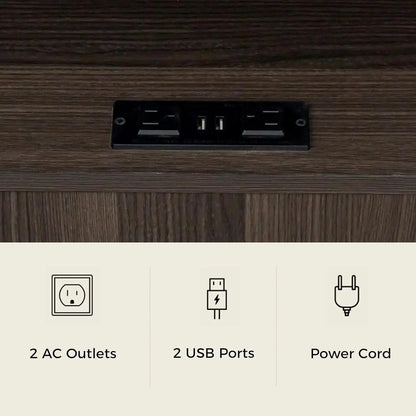 Modern 2 Drawer Wooden Nightstand with Charging Station