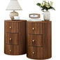 2-Piece Walnut Round Nightstand End Table with 3 Storage Drawers, 15.75 for Living Room,  Drawer for Bedroom,  Sofa Side Table Set