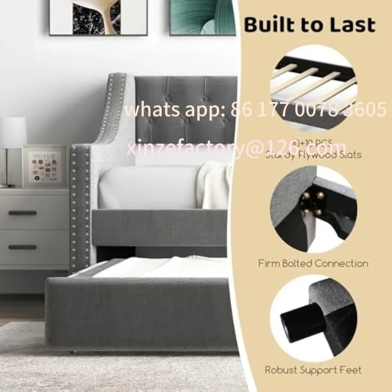 Upholstered Twin Daybed with Modern Trundle Bed