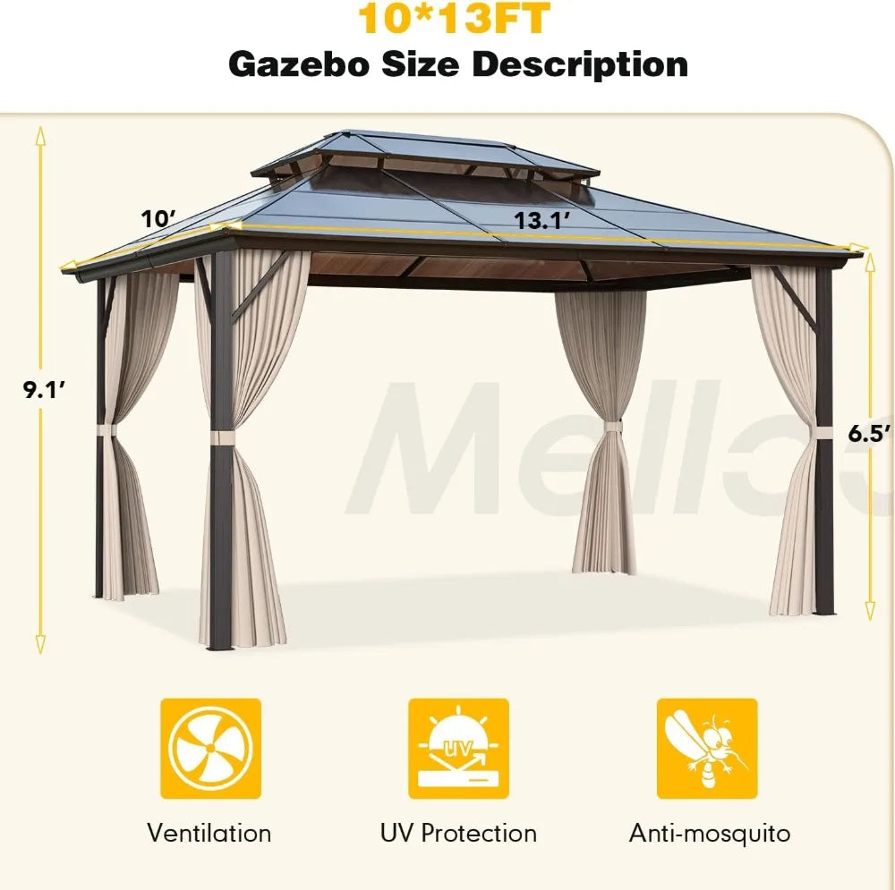 10x13ft Hardtop Gazebo with Double Roof