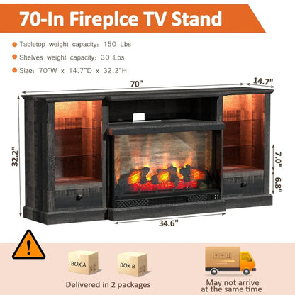 36' Electric Fireplace TV Stand for 80 Inch TV