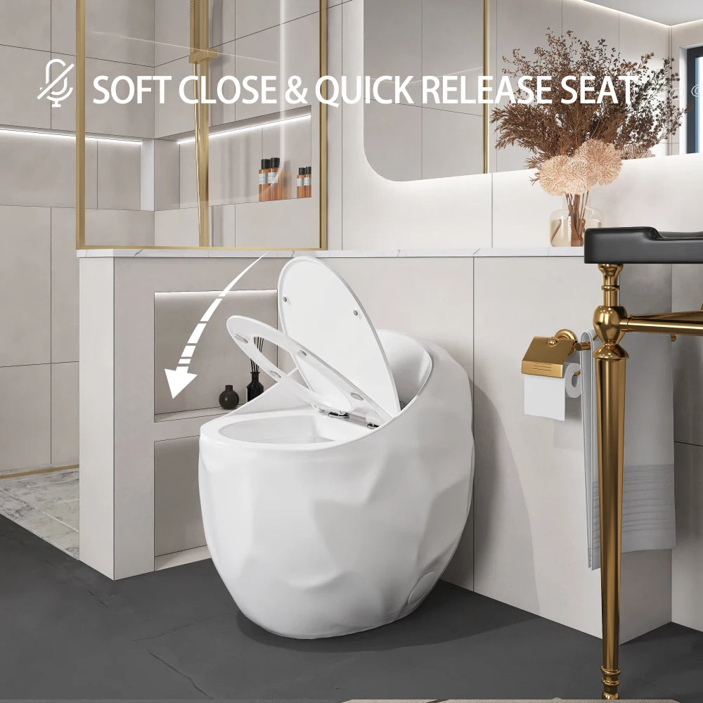 1-Piece Single Flush Egg Shape Toilet in Glossy White