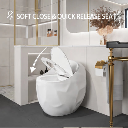 1-Piece Single Flush Egg Shape Toilet in Glossy White