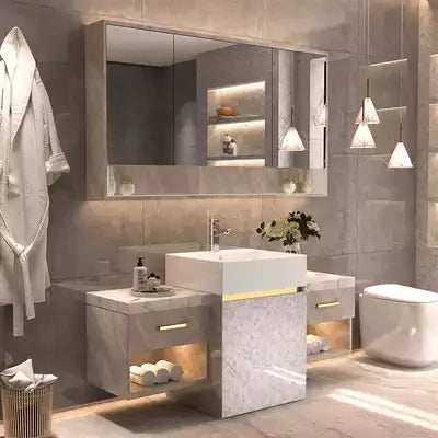 Luxury Wood Storage with Carrara Marble Top