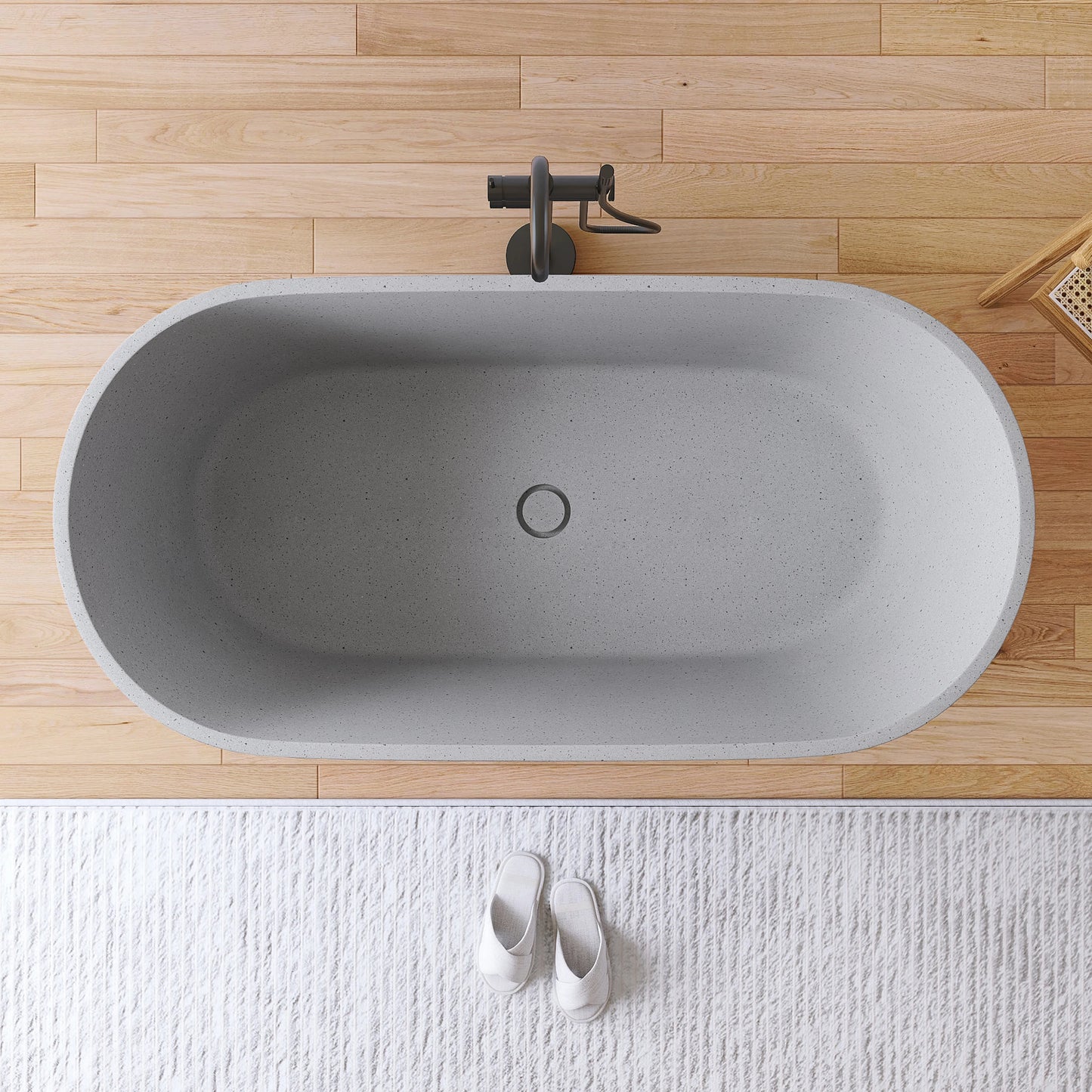 59" Modern Luxury Terrazzo Gary Concrete Freestanding & Shower Bathtub