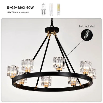 Matte Black & Gold Wagon Wheel Chandelier