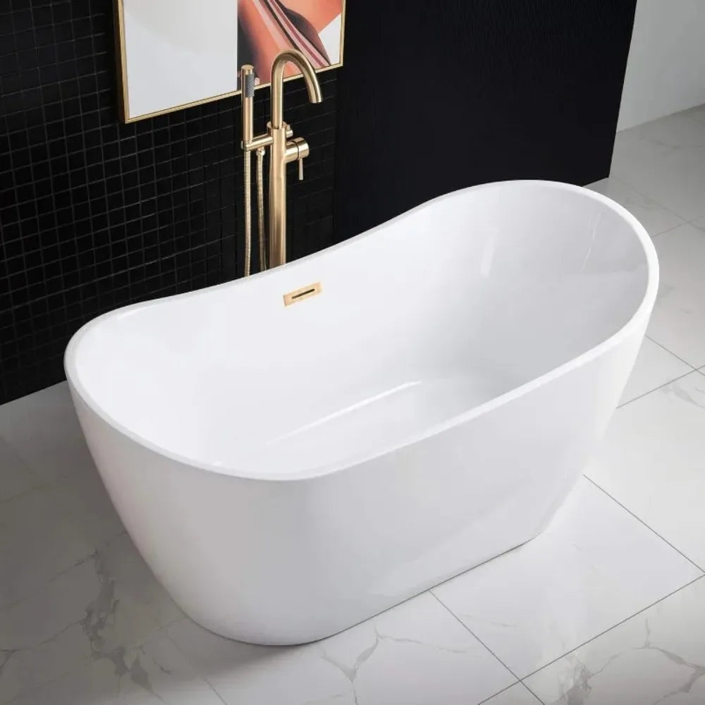 59"Acrylic Freestanding  Contemporary Soaking White Bathtub
