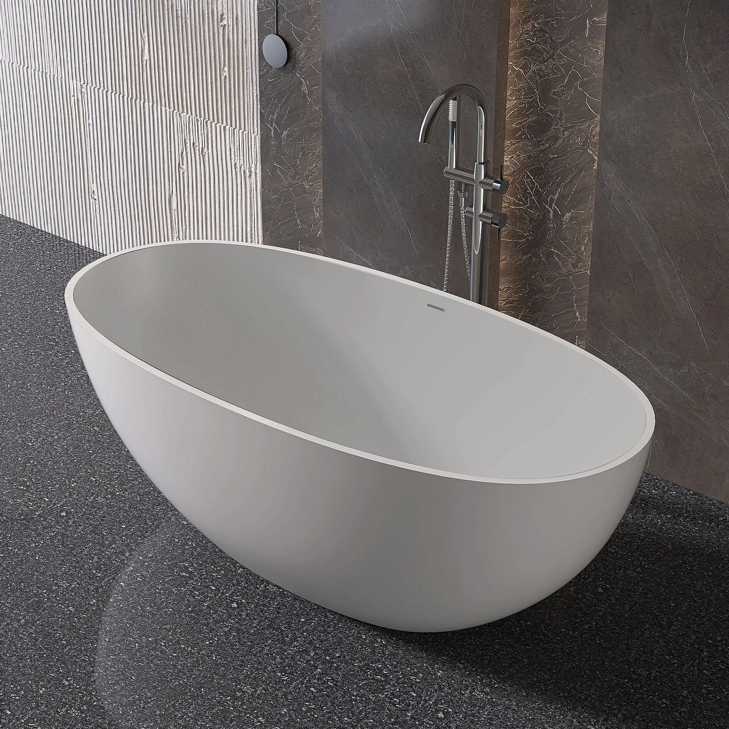 61" Oval Matte Pink Stone Resin Freestanding Bathtub