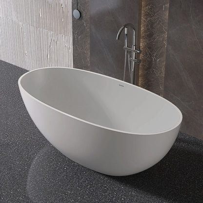 61" Oval Matte Pink Stone Resin Freestanding Bathtub