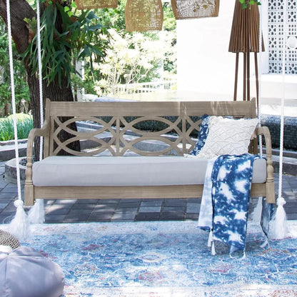 Mahogany Wood Lime Wash Outdoor Swing Daybed with Oyster Cushion