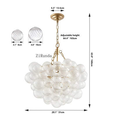 20" Gold Pendant Light Chandelier w/ Threaded Clear Globe Glass
