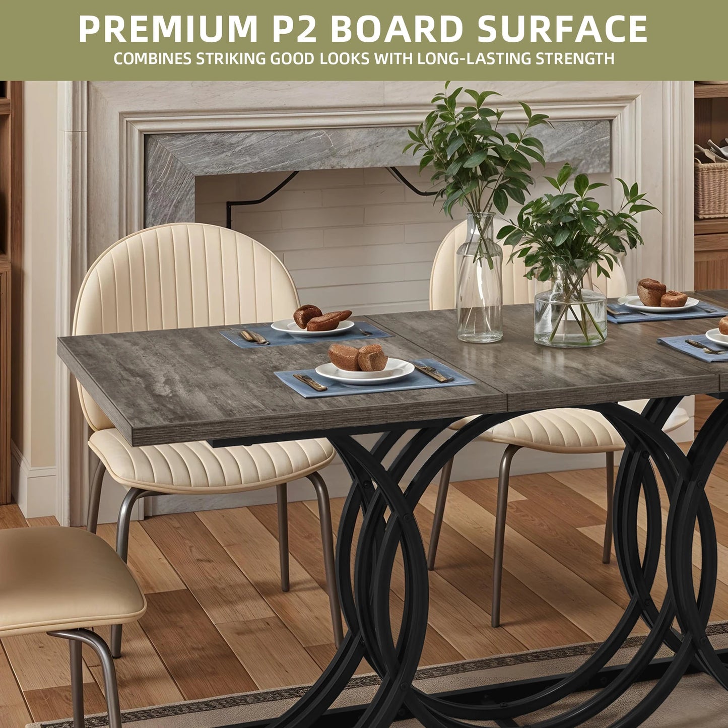 63" Dining Table Faux Marble Gray for 6 Seats