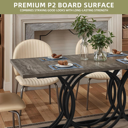 63" Dining Table Faux Marble Gray for 6 Seats