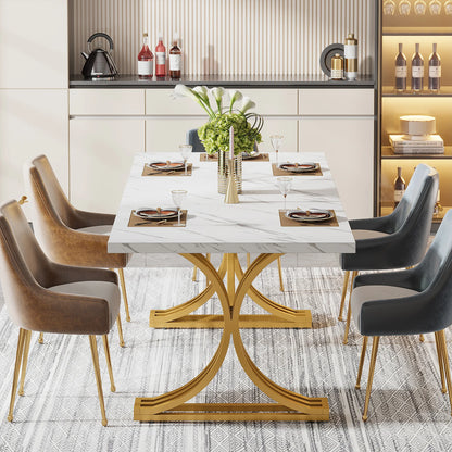 63 " Modern Faux Marble Rectangular Dining Table for 4 to 6