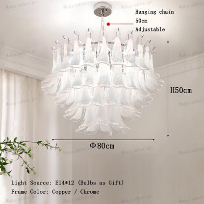 Cloudy White Glass Flower Petal Vintage Chandelier