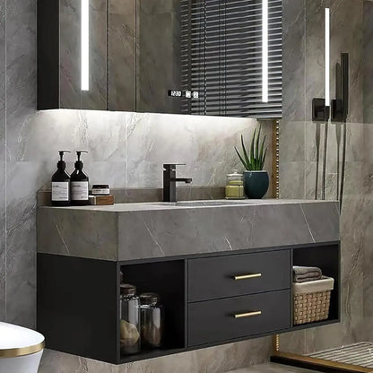 Modern Wall-Mounted White Stone Sink Vanity