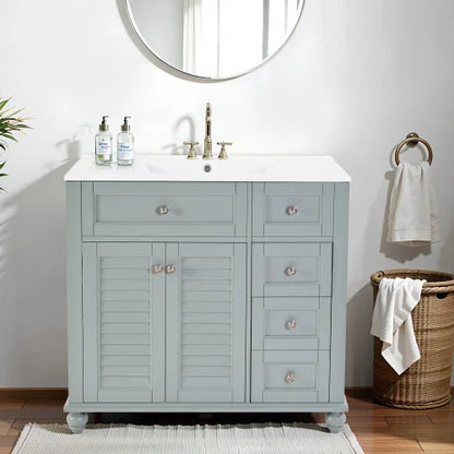 36" Blue Grey Bathroom Vanity with Ceramic Sink