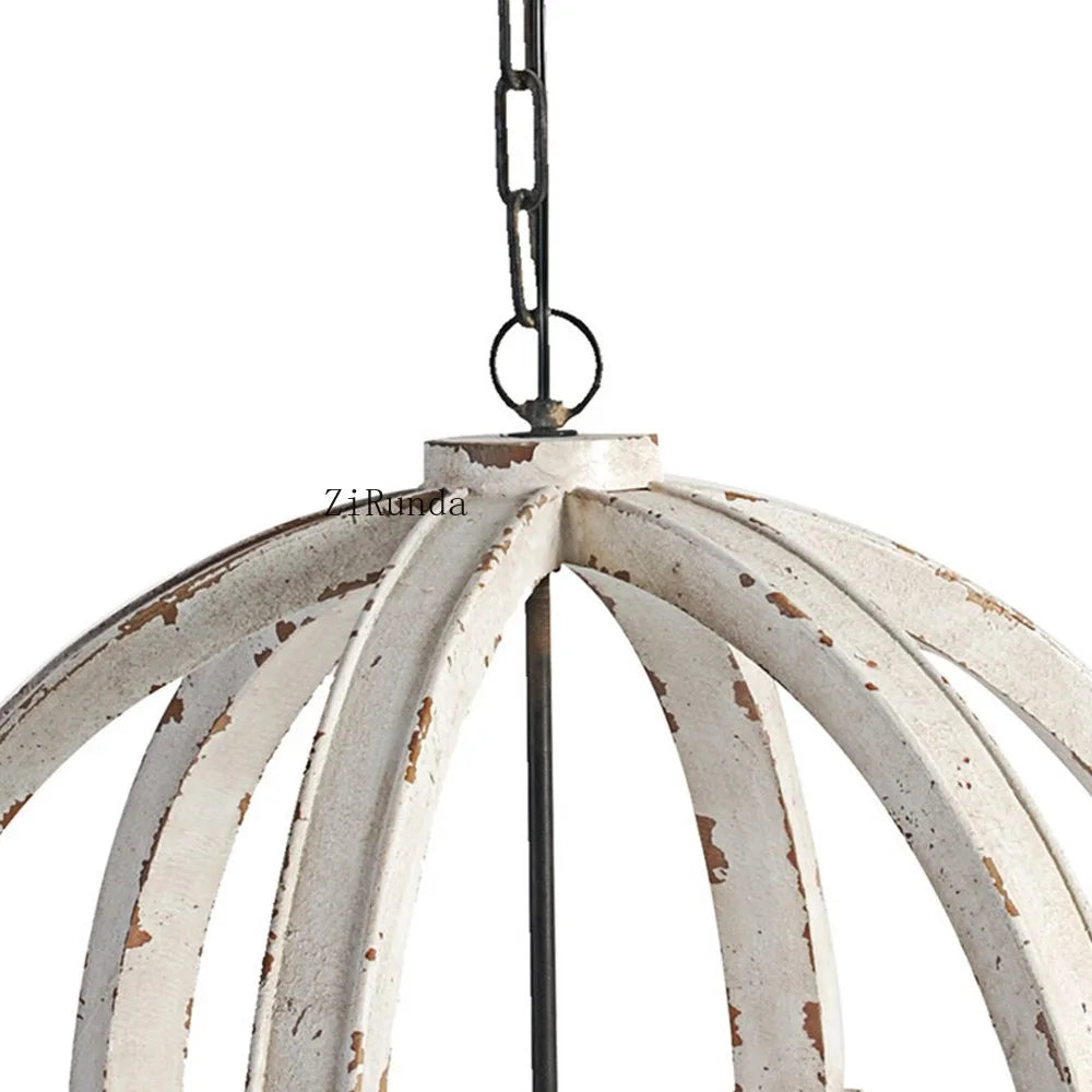 22" 6 Light Candelabra Style Wood Chandelier