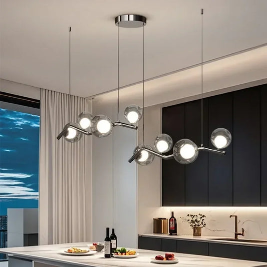 Smoky Gray Glass Led Hanging Chandelier