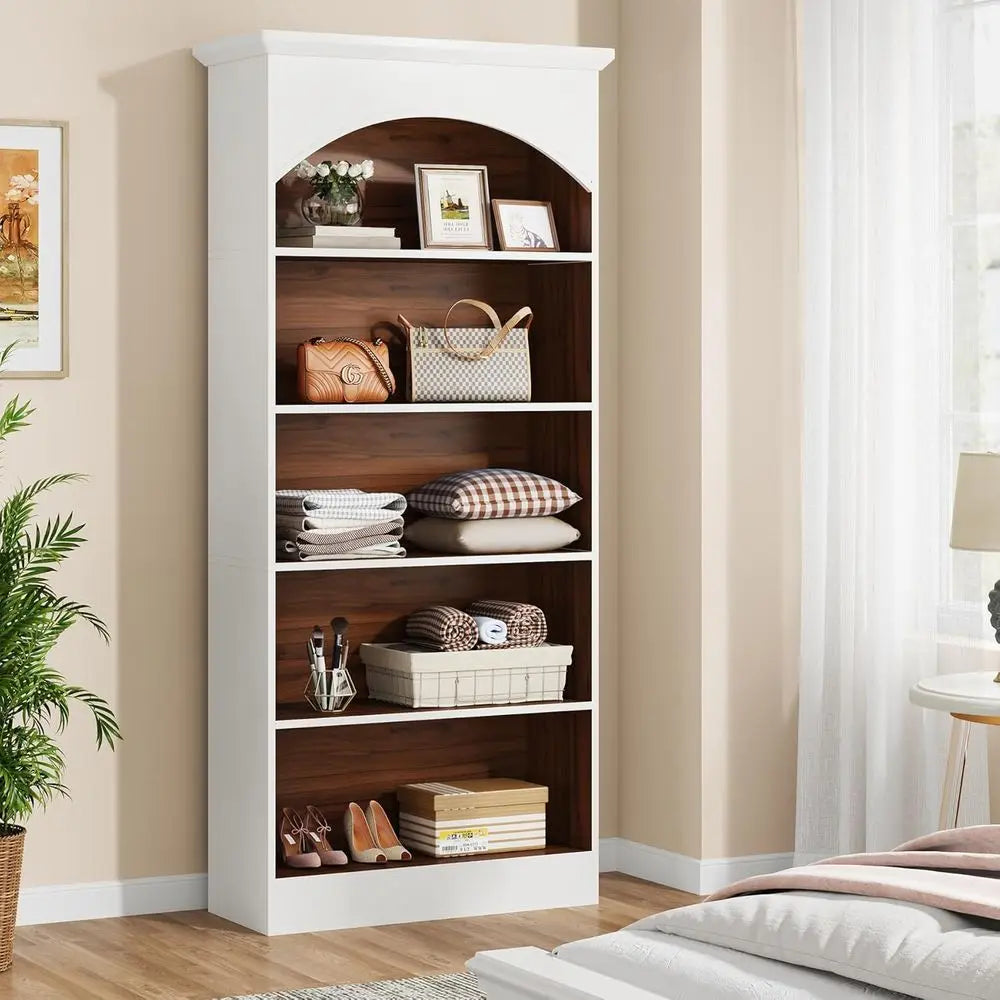 2-Piece Vintage White Oak Bookshelf Set