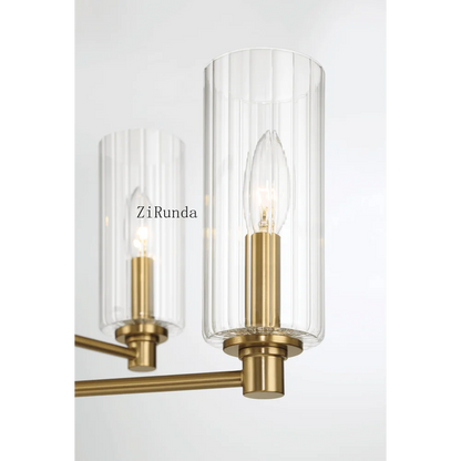 Timeless Six Lights Chandelier With Clear Ribbed Glass - Satin Brass