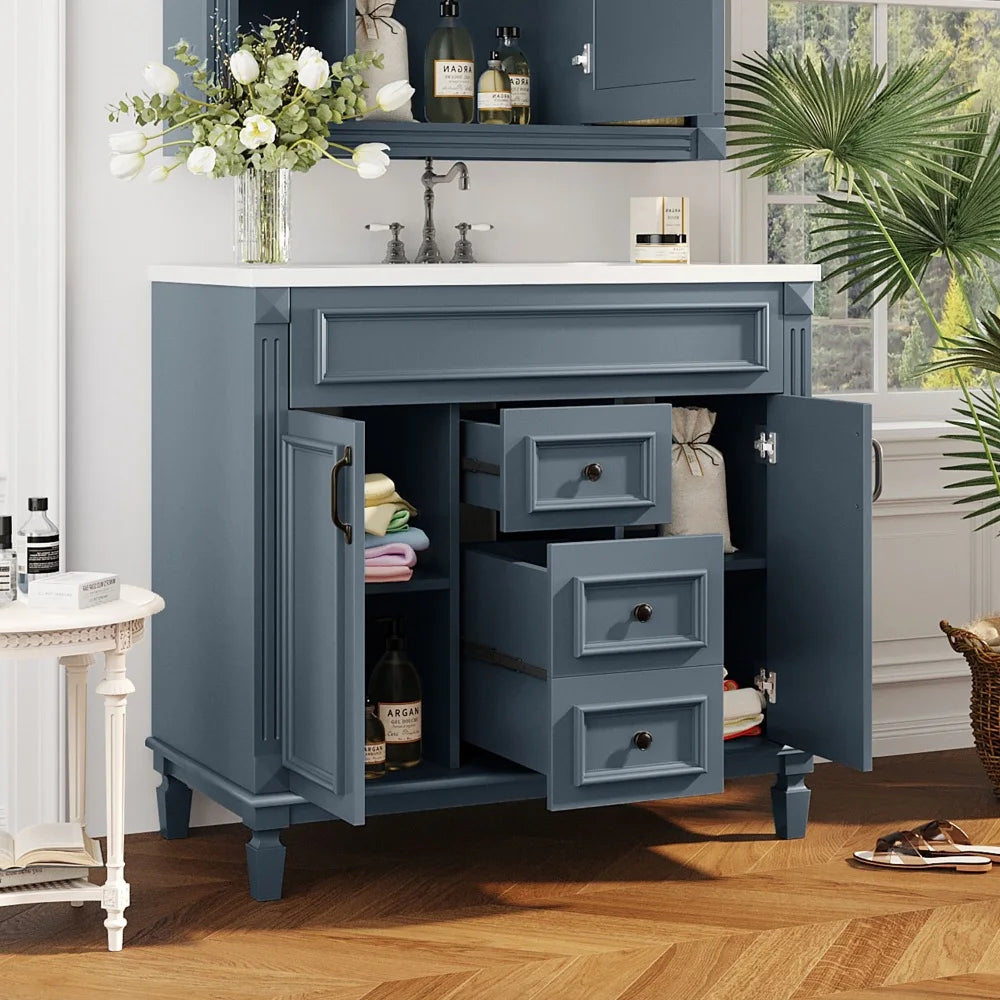 36'' Modern Vanity with Top Sink and Storage Cabinet