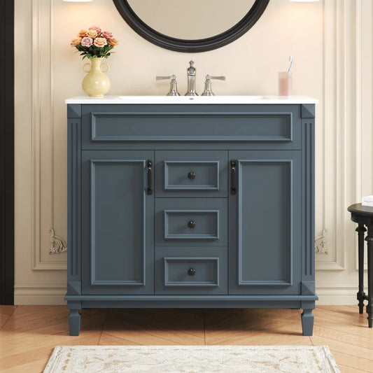 36'' Modern Vanity with Top Sink and Storage Cabinet
