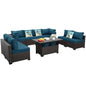 9 Pieces Peacock Blue Wicker Patio Furniture Set
